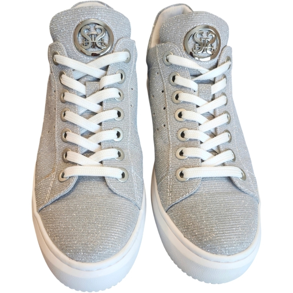Staccato Sparkly Silver Sneakers with FUNKY‎ Green Mouth Design Women’s Sneakers - Picture 5 of 12